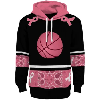 Basketball Logo Hoodie - Awareness Ribbon Black Pink