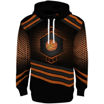 Basketball Logo Hoodie - Hexagonal Pattern Orange Black