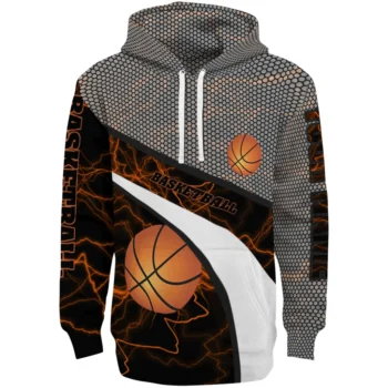 Basketball Logo Hoodie - Personalized Hexagonal Mesh Orange Black Gray