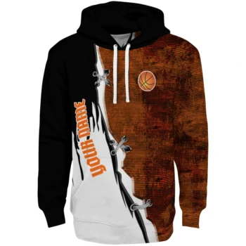 Basketball Logo Hoodie - Personalized Ripped Pattern Orange Black White