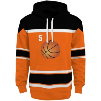 Basketball Logo Hoodie - Personalized Striped Pattern Orange