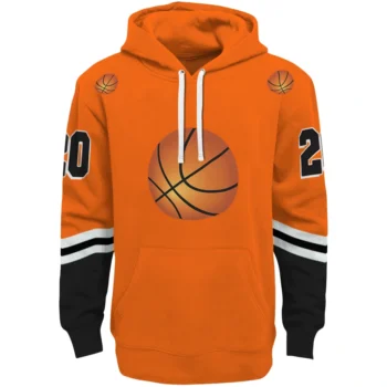 Basketball Logo Hoodie - Personalized Striped Sleeves Orange