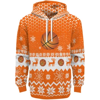 Basketball Logo Hoodie - Reindeer Motif Orange