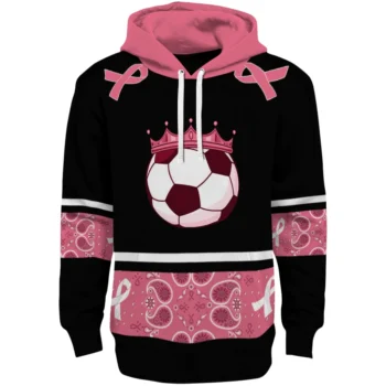 Soccer With Crown Hoodie - Awareness Ribbon Black Pink