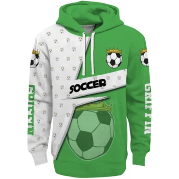 Soccer With Crown Hoodie - Personalized Abstract Shape Green