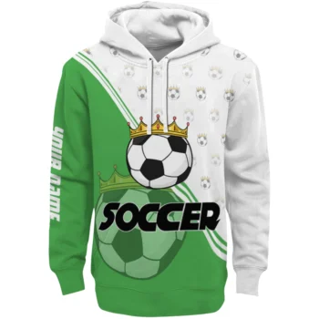 Soccer With Crown Hoodie - Personalized Diagonal Stripe Green White