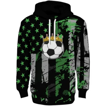 Soccer With Crown Hoodie - Personalized Distressed Flag Green Black