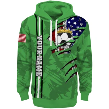 Soccer With Crown Hoodie - Personalized Ripped Flag Green