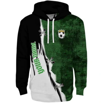Soccer With Crown Hoodie - Personalized Ripped Pattern Green Black White