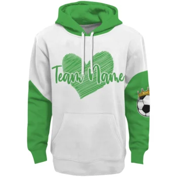 Soccer With Crown Hoodie - Personalized Scribble Heart Green White