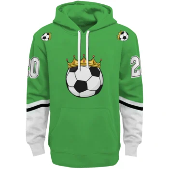 Soccer With Crown Hoodie - Personalized Striped Sleeves Green
