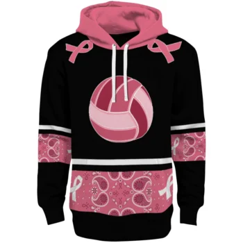 Volleyball Logo Hoodie - Awareness Ribbon Black Pink