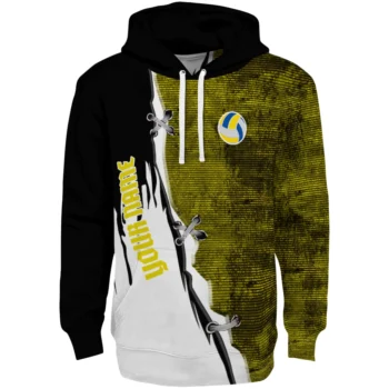 Volleyball Logo Hoodie - Customized Ripped Pattern Yellow Black White