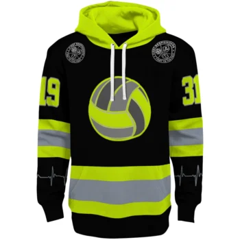 Volleyball Logo Hoodie - Customized Safety Motif Black Neon Green