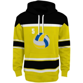 Volleyball Logo Hoodie - Customized Striped Pattern Yellow
